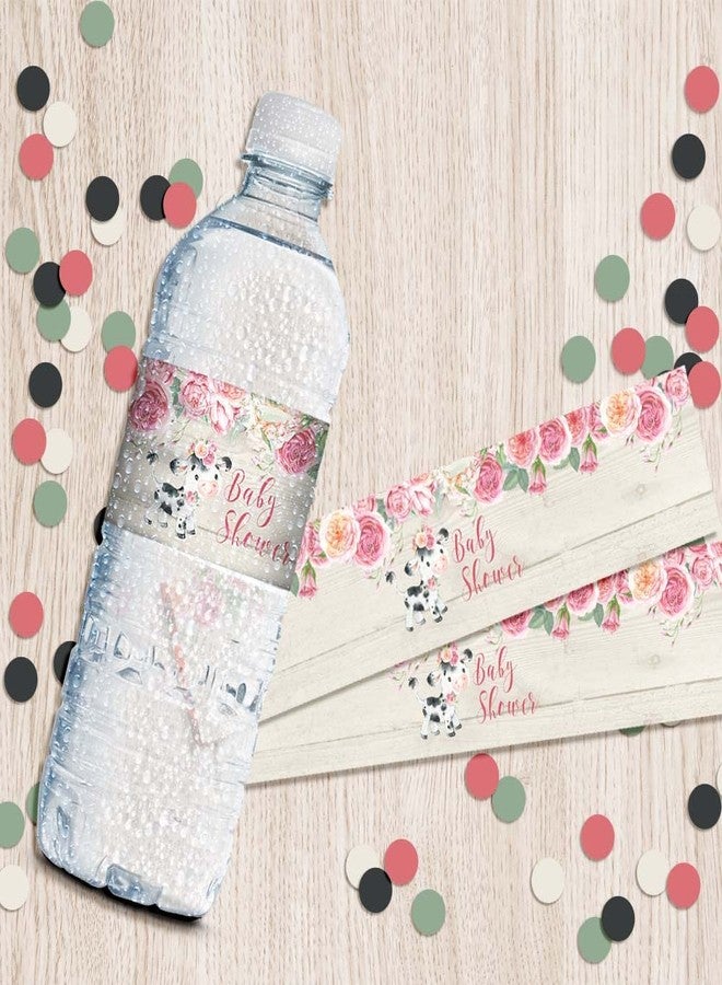 Amanda Creation Watercolor Pink Floral Cow Baby Sprinkle Shower Waterproof Water Bottle Sticker Wrappers 20 Wrap Around Labels Sized 1.75" x 8.5" by AmandaCreation - Image 2