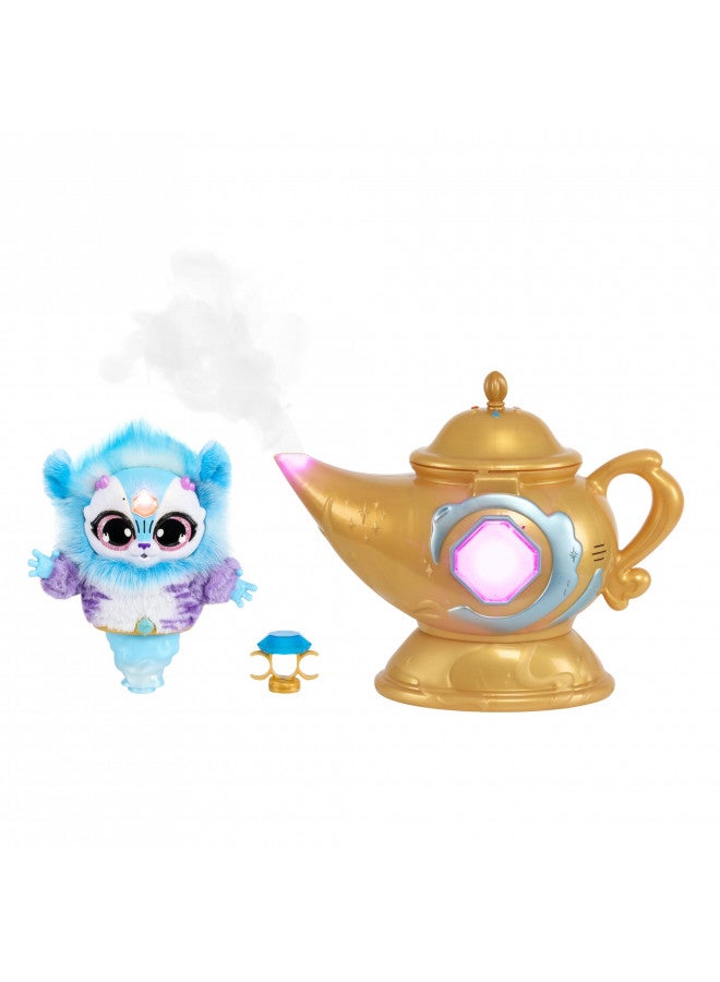 Magic Mixies Magic Genie Lamp with Interactive 8" Blue Plush Toy and 60+ Sounds & Reactions. Unlock a Magic Ring and Reveal a Blue Genie from The Real Misting Lamp. Gifts for Kids, Ages 5+ - Image 4