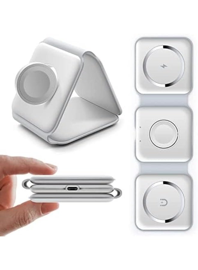 Trendigo Foldable Wireless 3-in-1 Charger – Fast Charging Station for Smartphone, Smartwatch & Earbuds, Portable Magnetic Charging Dock, Travel-Friendly Foldable Design, White - Image 1
