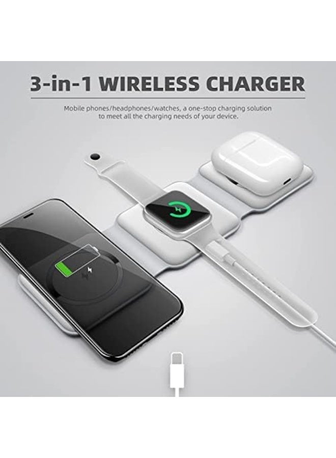 Trendigo Foldable Wireless 3-in-1 Charger – Fast Charging Station for Smartphone, Smartwatch & Earbuds, Portable Magnetic Charging Dock, Travel-Friendly Foldable Design, White - Image 3