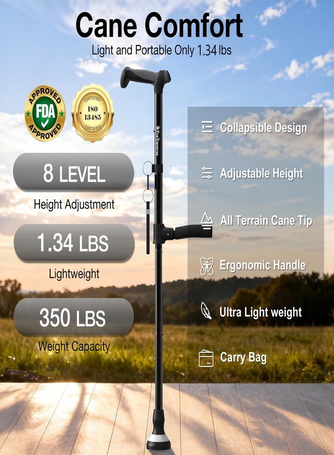 ProTraverse Adjustable Walking Cane for Men & Women for Stability,Foldable walking canes with Second Handle for standing,350lbs Heavy Duty,All Terrain,Collapsible Walking Sticks for Seniors & Adults,Black - Image 2