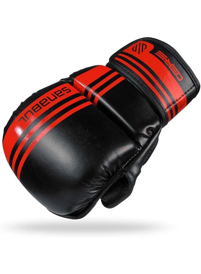 سنابول قفازات سانابول كور MMA للرجال والنساء، ٧ أونصة، فنون قتالية مختلطة MMA، تدريب على السجال والمصارعة، قفازات كيك بوكسينغ مبطنة، أسود/أحمر - Image 3