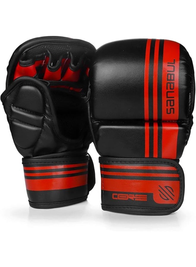 سنابول قفازات سانابول كور MMA للرجال والنساء، ٧ أونصة، فنون قتالية مختلطة MMA، تدريب على السجال والمصارعة، قفازات كيك بوكسينغ مبطنة، أسود/أحمر - Image 2