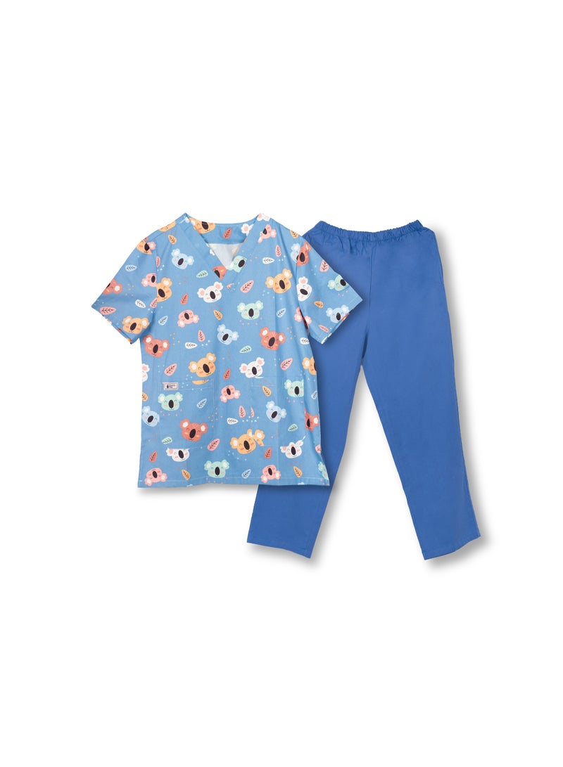 Nanny Tag Women's Printed Scrub Suit | Premium 2-Piece Medical Uniform Set | V-Neck Nurse Scrubs with Utility Pockets | Breathable 100% Cotton Hospital Workwear for Doctors, Nurses - Image 1
