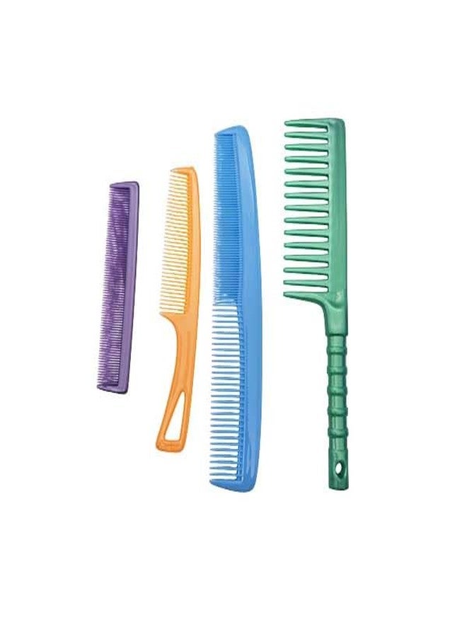 LooKat Professional Hair Combs Set, 4 Pieces Plastic Styling Combs in Purple, Orange, Blue, Green, Wide Tooth and Fine Tooth Detangling Combs - Image 1