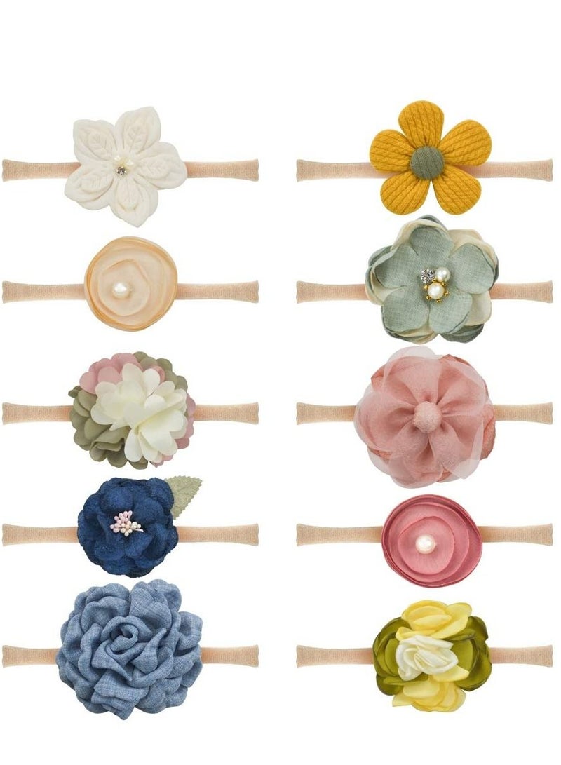 نيبمينينت 10PCS Girls Flower Bow Headbands Nylon Elastic Floral Hair Band Accessories for Newborn Infant Toddlers - Image 1