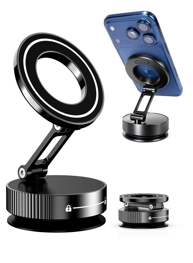 Vacuum Magnetic Phone Holder for Car, Full Metal Body, Vacuum Suction Phone Mount, Magsafe Car Mount for iPhone, Folding Holder for iPhone and Android - Image 1
