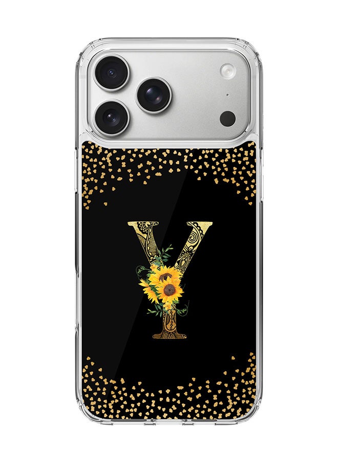 Stylizedd Classic Clear MagSafe Case for iPhone 17 Pro Max , Hybrid Soft Case Flexible Edges Anti Drop TPU PC Gel Thin Transparent Cover [ Designed for iPhone 17 Pro Max ] - Custom Monogram Initial Letter Floral Pattern Alphabet - Y ( Black )