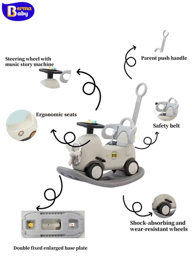 Baby Walker - 3-in-1 Rocking Horse, Rocking Animal and Ride-On Car with Removable Balance Board, Rocking Chair with Wheels, Steering Wheel and Backrest, Balance Car Swing Toy for Babies 18 to 72 Months (Airplane) - Image 1