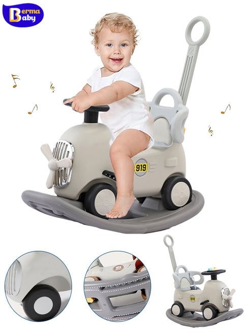 3-in-1 Rocking Horse, Rocking Animal and Ride-On Car with Removable Balance Board, Rocking Chair with Wheels, Steering Wheel and Backrest, Balance Car Swing Toy for Babies 18 to 72 Months (Airplane)