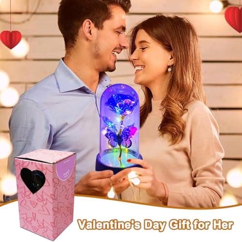 JZILU Forever Rose for Women Mom Wife,Mothers Day Forever Rose Gift Ideas,Galaxy Rose Flower Light Up in Glass Dome, Eternal Roses Birthday Butterfly Gifts for Women - Image 3