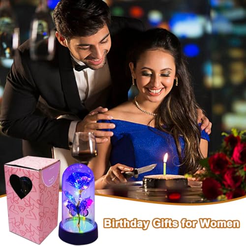 JZILU Forever Rose for Women Mom Wife,Mothers Day Forever Rose Gift Ideas,Galaxy Rose Flower Light Up in Glass Dome, Eternal Roses Birthday Butterfly Gifts for Women - Image 5