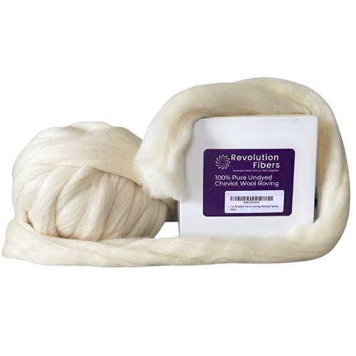Revolution Fibers Cheviot Wool Roving Top 1 lb (16 Ounces) for Spinning | Soft Chunky Jumbo Yarn for Arm Knitting Blanket |100% Natural Undyed (Off-White) Wool Yarn Bulk, Felting Core, Carded Stuffing - Image 1