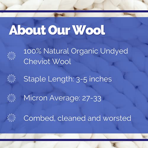 Revolution Fibers Cheviot Wool Roving Top 1 lb (16 Ounces) for Spinning | Soft Chunky Jumbo Yarn for Arm Knitting Blanket |100% Natural Undyed (Off-White) Wool Yarn Bulk, Felting Core, Carded Stuffing - Image 3