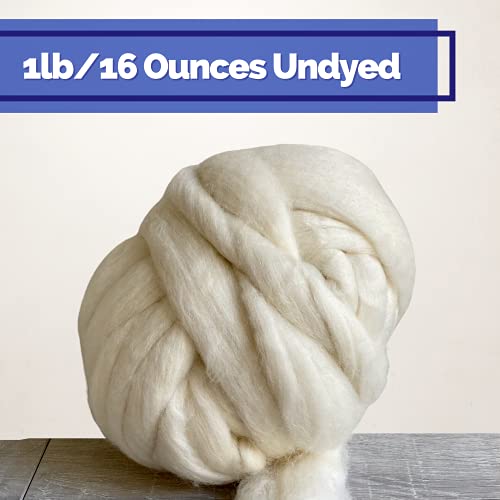 Revolution Fibers Cheviot Wool Roving Top 1 lb (16 Ounces) for Spinning | Soft Chunky Jumbo Yarn for Arm Knitting Blanket |100% Natural Undyed (Off-White) Wool Yarn Bulk, Felting Core, Carded Stuffing - Image 5