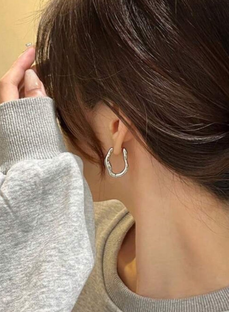 إيكوال حلق اذن نسائي دائري باللون الفضي أنيق وعالي الجودة - Image 3