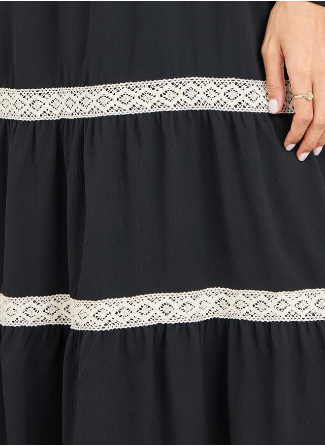 Styli - Smocked Lace Detail Tiered Midi Dress - Image 1