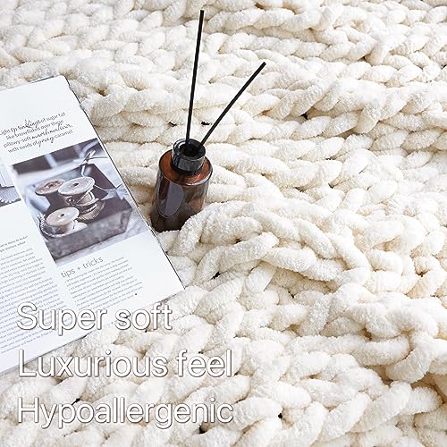Maetoow Chenille Chunky Knit Blanket Throw （50×60 Inch）, Handmade Warm & Cozy Blanket Couch, Bed, Home Decor, Soft Breathable Fleece Banket, Christmas Thick and Giant Yarn Throws，Cream - Image 3