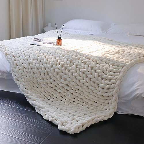 Maetoow Chenille Chunky Knit Blanket Throw （50×60 Inch）, Handmade Warm & Cozy Blanket Couch, Bed, Home Decor, Soft Breathable Fleece Banket, Christmas Thick and Giant Yarn Throws，Cream - Image 4