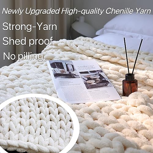Maetoow Chenille Chunky Knit Blanket Throw （50×60 Inch）, Handmade Warm & Cozy Blanket Couch, Bed, Home Decor, Soft Breathable Fleece Banket, Christmas Thick and Giant Yarn Throws，Cream - Image 2
