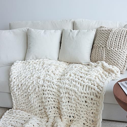 Maetoow Chenille Chunky Knit Blanket Throw （50×60 Inch）, Handmade Warm & Cozy Blanket Couch, Bed, Home Decor, Soft Breathable Fleece Banket, Christmas Thick and Giant Yarn Throws，Cream - Image 5