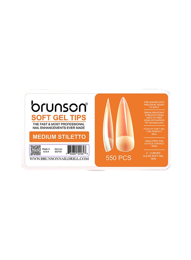 brunson False Nail Tips Soft Gel C-Curved Clear Medium Stiletto 550 Pieces SGT03 - Image 1