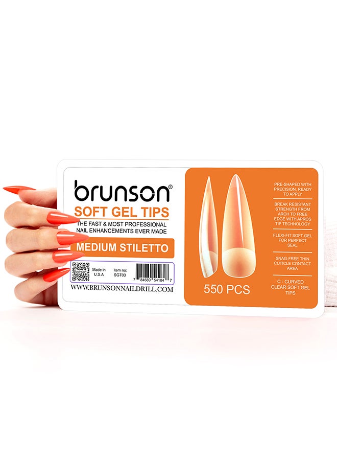 brunson False Nail Tips Soft Gel C-Curved Clear Medium Stiletto 550 Pieces SGT03 - Image 2