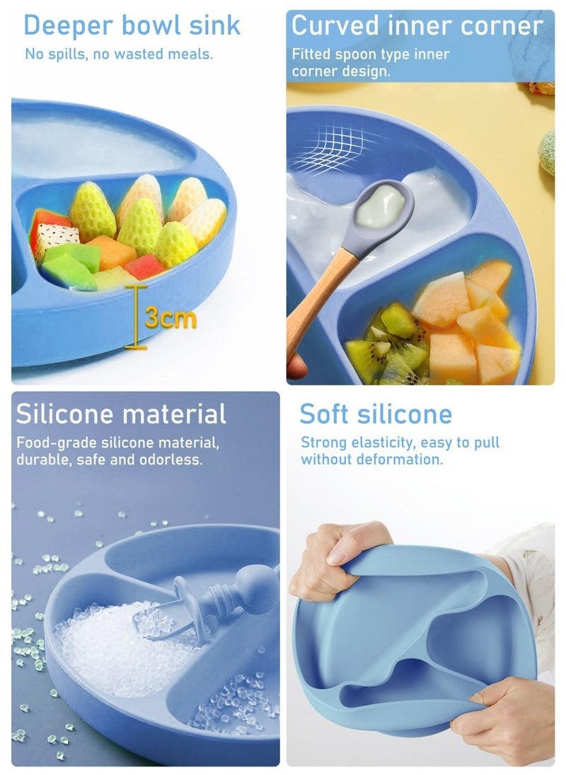 Gonice Baby Feeding Set, 9 Pcs Baby Tableware Set, Food grade Silicone Squirrel Baby Cutlery and Plates Set, Non-Slip Infant Dinnerware Set, Baby Self Feeding Utensils  - Image 4