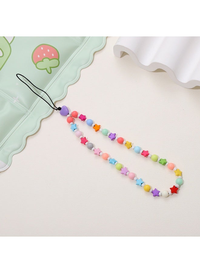 NIBEMINENT Phone Charm/ Chain Strap for Women Girls, Colored Pentagonal Stars Cell Phone Case Lanyard Wrist Strap - Image 1