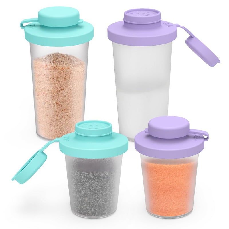 Sophico Small Salt And Pepper Shakers Set With Moisture Proof Sinlicone Lids  4.5Oz Mini Spice Shaker To Go For Camping Travel Picnic Lunch Boxes (Purple & Blue  Medium & Large) - Image 1