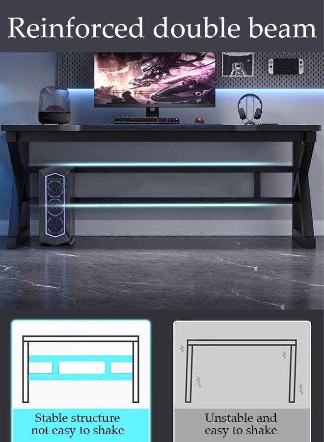 Spides طاولة ألعاب بتصميم إطار مزدوج على شكل حرف K طاولة كمبيوتر مريحة لسطح المكتب طاولة كمبيوتر شخصية بخطوط من ألياف الكربون لمكتب المنزل أو المكتب المنزلي أو محطة العمل للدراسة - Image 4