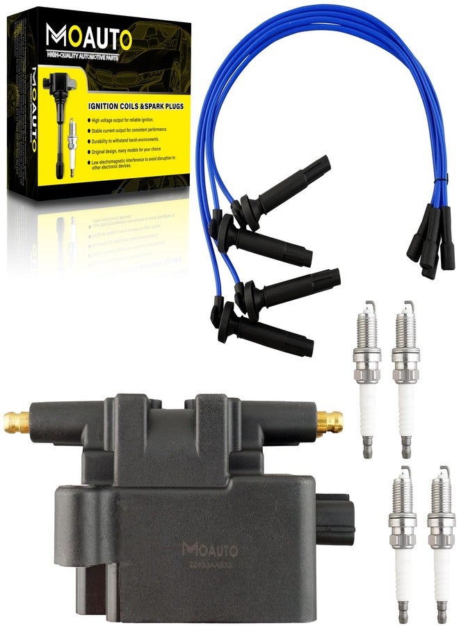 MOAUTO Set of 1 Ignition Coils Pack UF240 & 4 PCS Iridium Spark Plugs with Wire Set Compatible with Subaru Forester Outback Subaru Legacy Impreza - H4 2.5L - Image 1