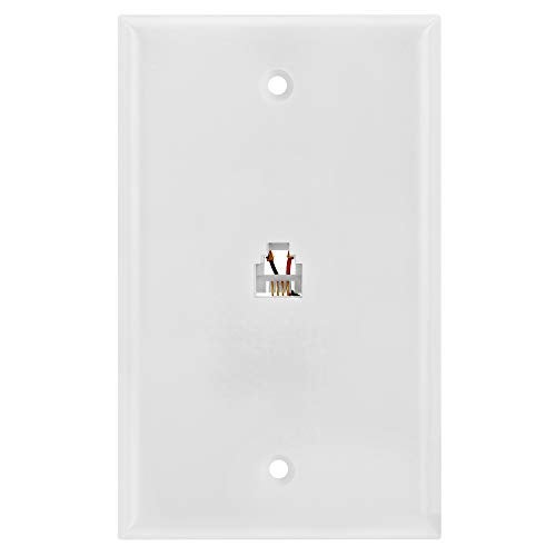 Cmple - Single RJ11 Connector with 4 Conductors Phone Wall Plate Jack 6P4C Telephone Single Jack Wallplate with Screws - Image 1