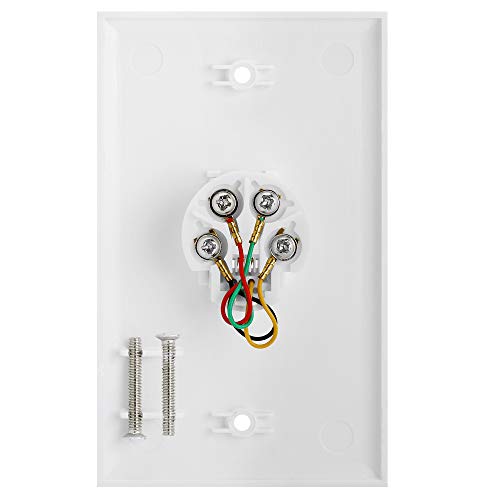 Cmple - Single RJ11 Connector with 4 Conductors Phone Wall Plate Jack 6P4C Telephone Single Jack Wallplate with Screws - Image 2