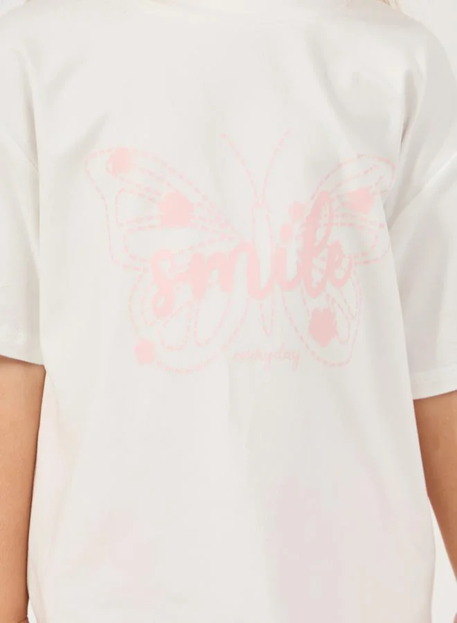 Styli Butterfly Print Oversized T-Shirt & Cargo Pants Set