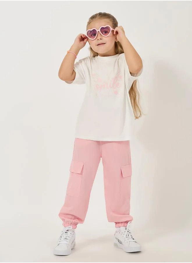 Styli Butterfly Print Oversized T-Shirt & Cargo Pants Set