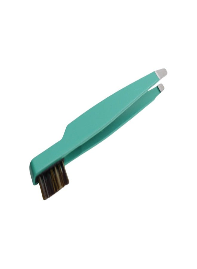 DreamCut Eyebrow Slant Tip Tweezer with Precise Brush - Stainless Steel Tips for Precision Grooming (Green) - Image 1