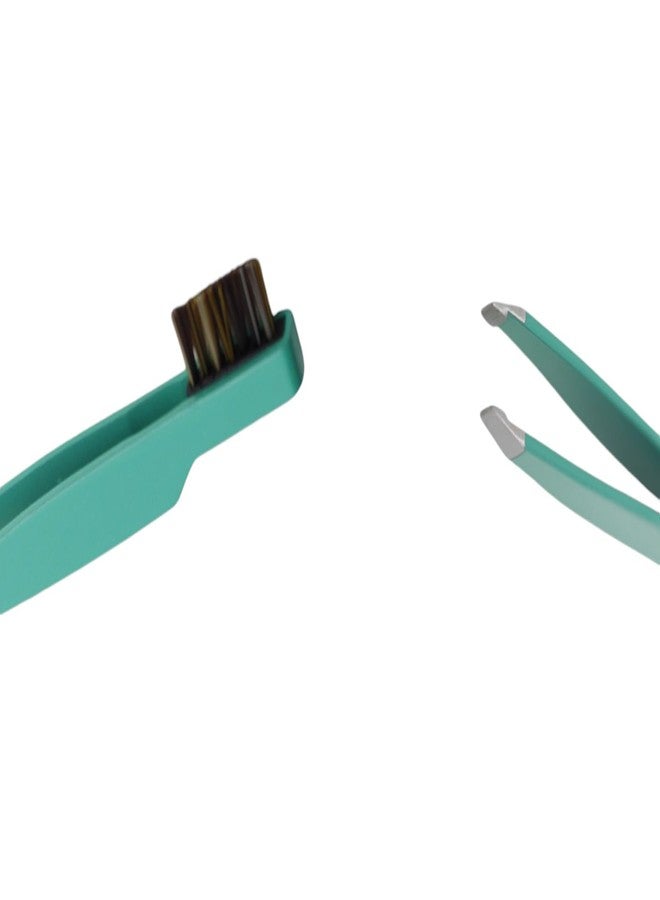 DreamCut Eyebrow Slant Tip Tweezer with Precise Brush - Stainless Steel Tips for Precision Grooming (Green) - Image 3