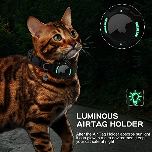 OUCWLTAG Luminous AirTag Cat Collar Breakaway, OUCWLTAG GPS Cat Collar with Apple Air Tag Holder, Cat Tracker Collars with Safety Elastic Band for Girl Boy Cats, Kittens and Puppies (Black, 9-13 Inch) - Image 4