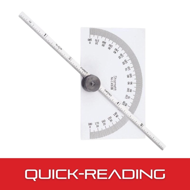 Starrett Starrett Protractor and Depth Gauge Stainless Steel 6Inch Range Versatile Measurement Tool for Angles and Depths  C493B  - Image 3
