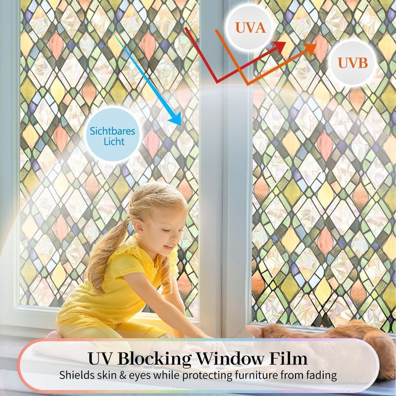 Vanzard Window Privacy Film, Stained Glass Decorative Static Cling UV & Heat Blocking Rainbow Window Film for Glass Doors Kitchen Living Room Bedroom Windows, 17.5 x 78.7 - Image 4