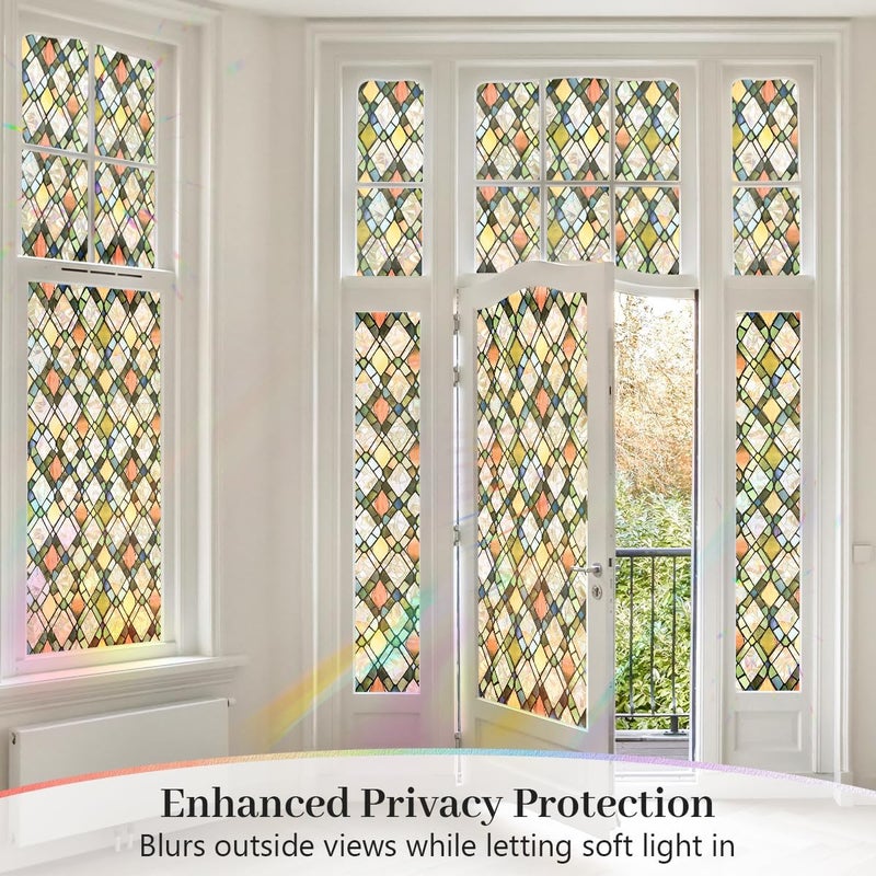 Vanzard Window Privacy Film, Stained Glass Decorative Static Cling UV & Heat Blocking Rainbow Window Film for Glass Doors Kitchen Living Room Bedroom Windows, 17.5 x 78.7 - Image 3