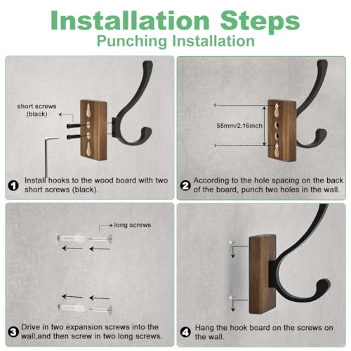 bussdis Wood Wall Hooks for Hanging - 4 Pack Hooks Wall Mounted, Wooden Rustic Farmhouse Heavy Duty Towel Hooks, Hooks for Coats, Towel, Hat, Keys, Purse, Bag and Robe - Image 4