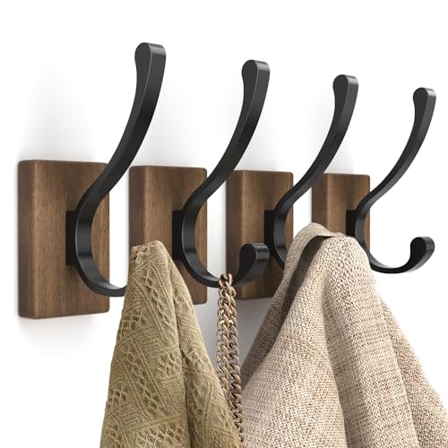 bussdis Wood Wall Hooks for Hanging - 4 Pack Hooks Wall Mounted, Wooden Rustic Farmhouse Heavy Duty Towel Hooks, Hooks for Coats, Towel, Hat, Keys, Purse, Bag and Robe - Image 1