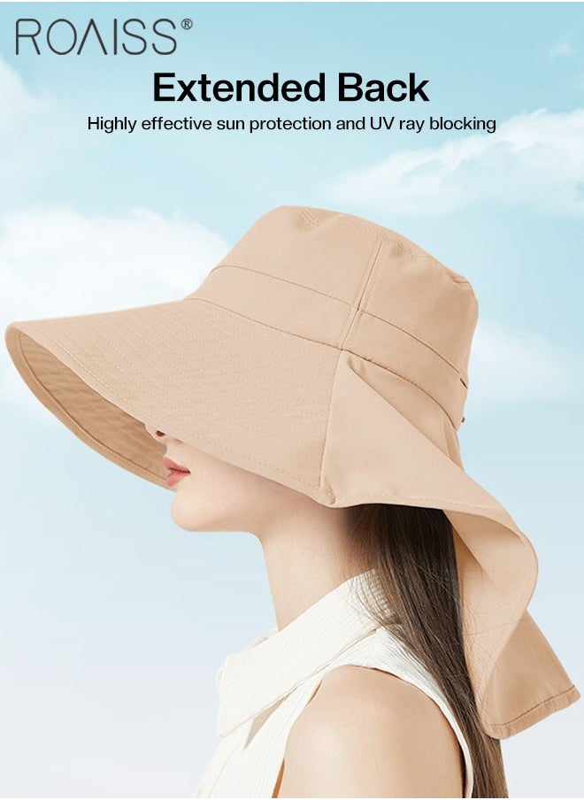 roaiss - Large Brim Sun Hat with Shawl for Women with Ponytail Hole   Summer Sun Beach UV Protection Breathable Quick-drying Fisherman Cimbing Cap Outdoor Accessory - Image 1
