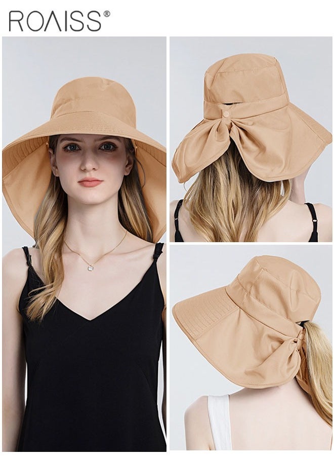 roaiss - Large Brim Sun Hat with Shawl for Women with Ponytail Hole   Summer Sun Beach UV Protection Breathable Quick-drying Fisherman Cimbing Cap Outdoor Accessory - Image 1