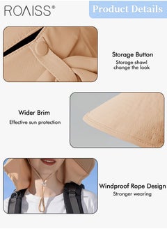 roaiss Large Brim Sun Hat with Shawl for Women with Ponytail Hole   Summer Sun Beach UV Protection Breathable Quick-drying Fisherman Cimbing Cap Outdoor Accessory  - Image 5