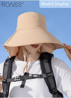 roaiss Large Brim Sun Hat with Shawl for Women with Ponytail Hole   Summer Sun Beach UV Protection Breathable Quick-drying Fisherman Cimbing Cap Outdoor Accessory  - Image 2