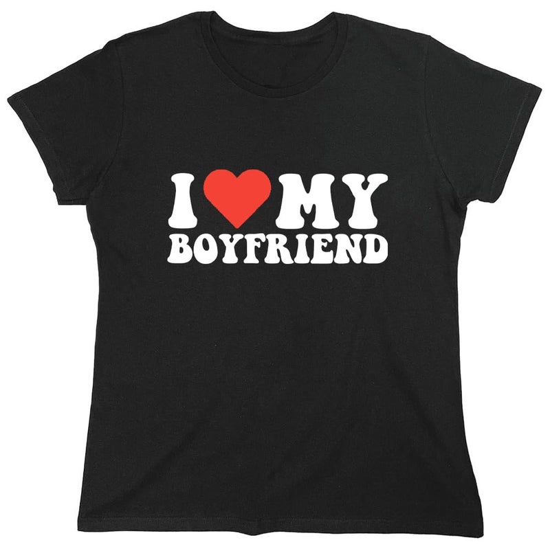 Feelin Good Tees I Love My Boyfriend Heart Relationship Funny T Shirt | Casual Style Womens Novelty Tshirts | Expressive Graphic Tees for Women - Novelty Funny T-Shirts USA Printed M Black - Image 1