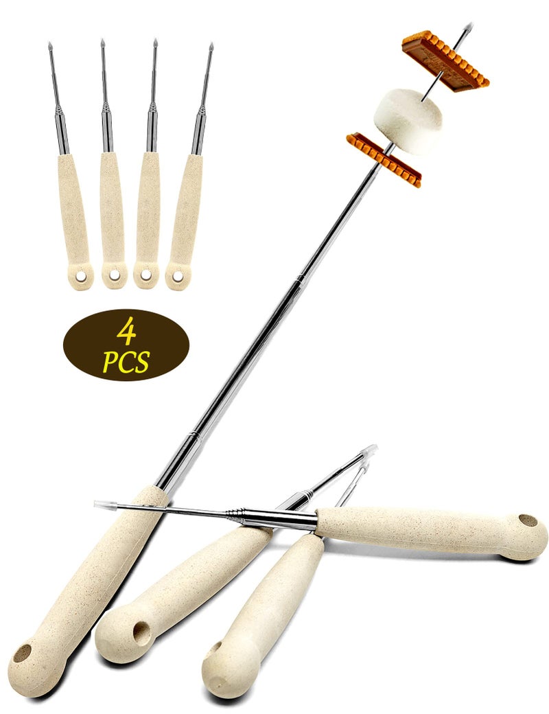 Atigrado Telescopic Smores Sticks, Set of 4-32 Inch Extendable Marshmallow Roasting Sticks for Fire Pit, Camping & Bonfires - Retractable Skewers for S'mores & Hot Dogs - Image 1